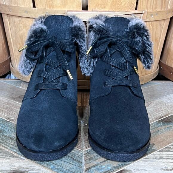 Cole Haan Coralie Wedge Faux Fur Black Suede Waterproof Ankle Boots Women Size 8 - Picture 4 of 12
